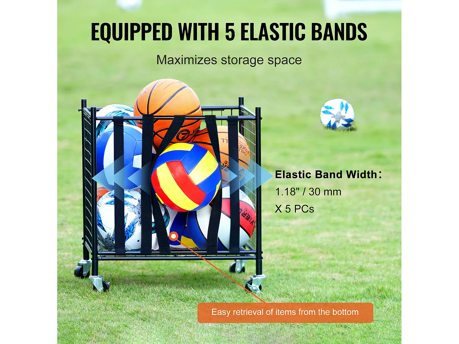 Chariot à Ballons SucceBuy Chariot de Rangement à Roulettes pour Ballons de Sport, Organisateur d'Équipement en Acier pour Garages