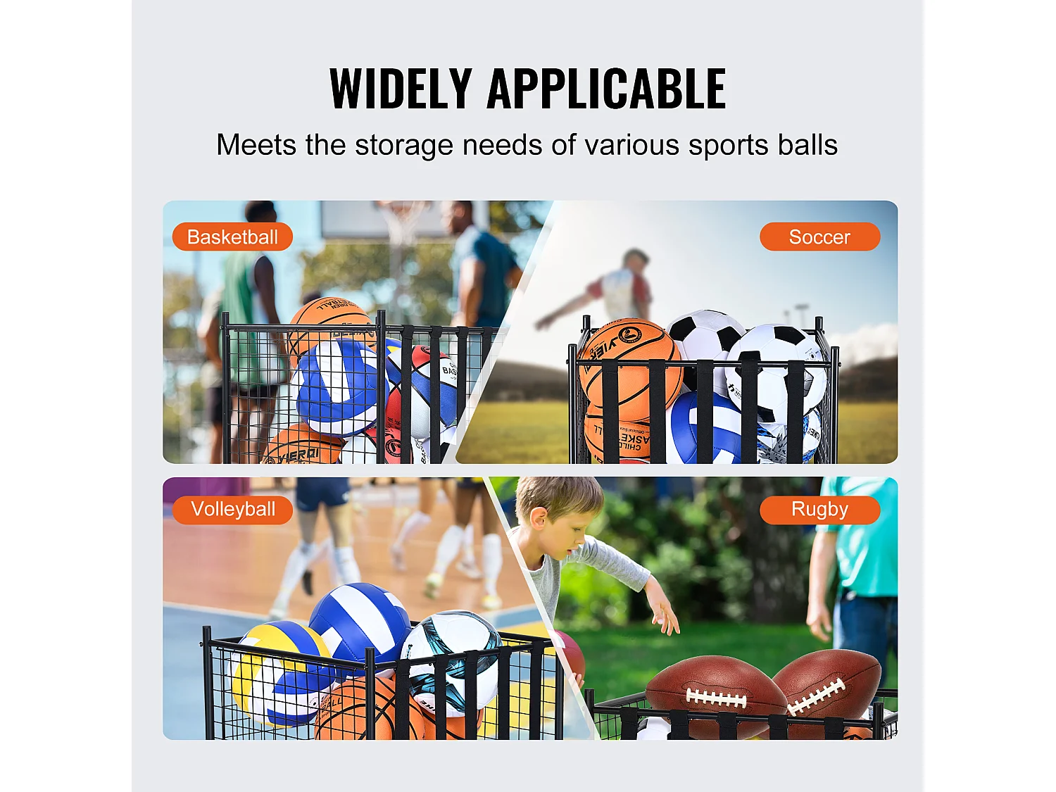 Chariot à Ballons SucceBuy Chariot de Rangement à Roulettes pour Ballons de Sport, Organisateur d'Équipement en Acier pour Garages