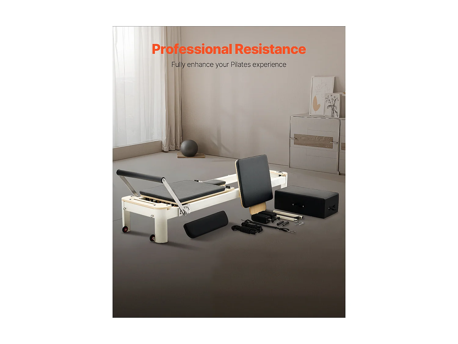 Maszyna do Pilatesu SucceBuy Pilates Reformer, Drewniany Sprzęt do Pilatesu z Oporem do Domowej Siłowni