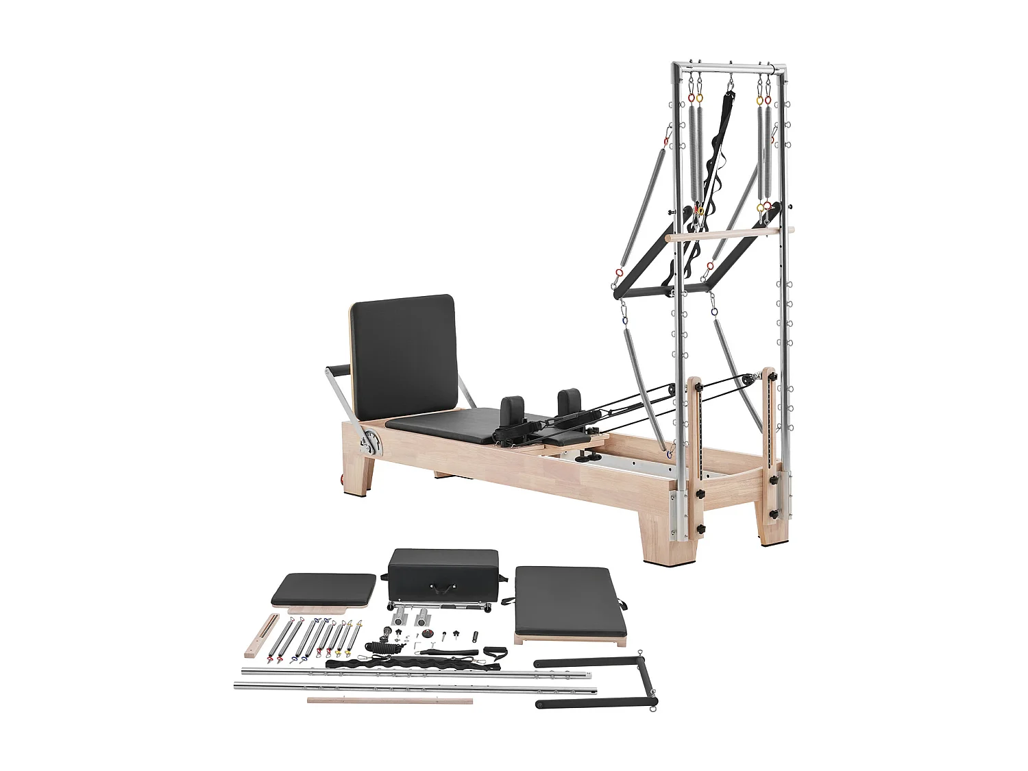 Machine de Pilates SucceBuy Reformer Pilates en Bois Équipement d'Entraînement avec Résistance Yoga