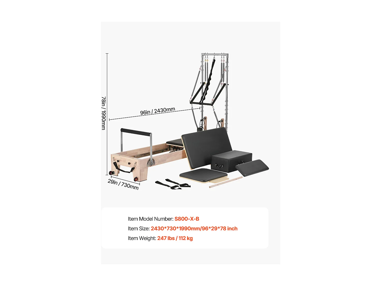 Machine de Pilates SucceBuy Reformer Pilates en Bois Équipement d'Entraînement avec Résistance Yoga