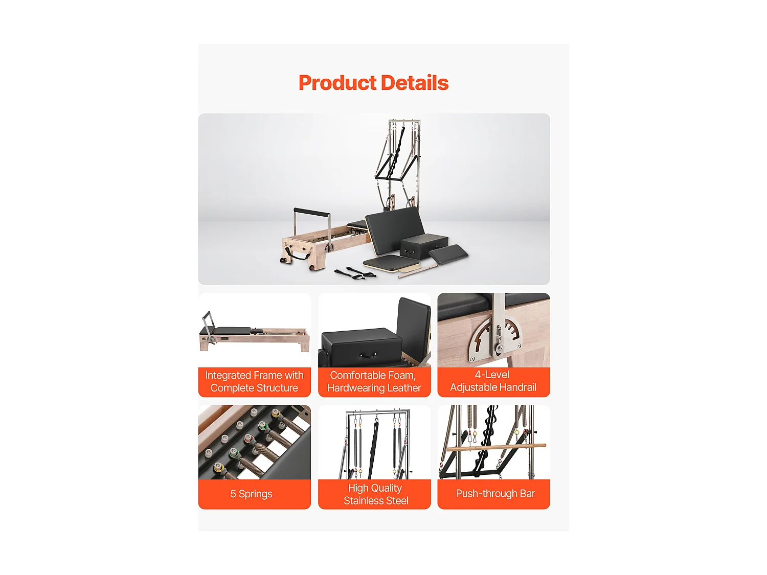 Machine de Pilates SucceBuy Reformer Pilates en Bois Équipement d'Entraînement avec Résistance Yoga