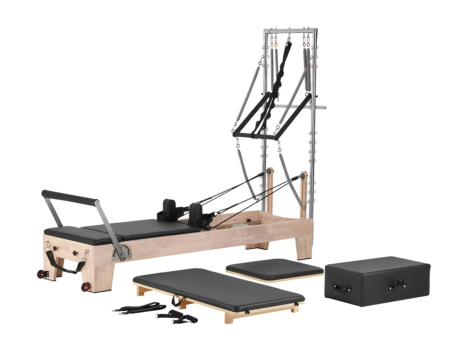 Machine de Pilates SucceBuy Reformer Pilates en Bois Équipement d'Entraînement avec Résistance Yoga