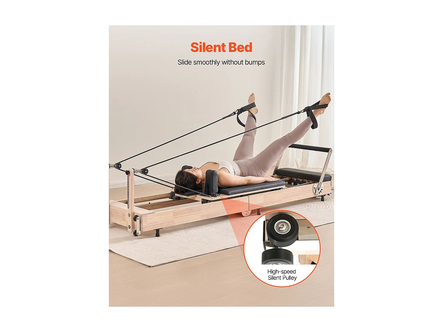 Machine de Pilates SucceBuy Réformateur Pilates Pliable en Bois Machine d'Entraînement de Yoga Gym