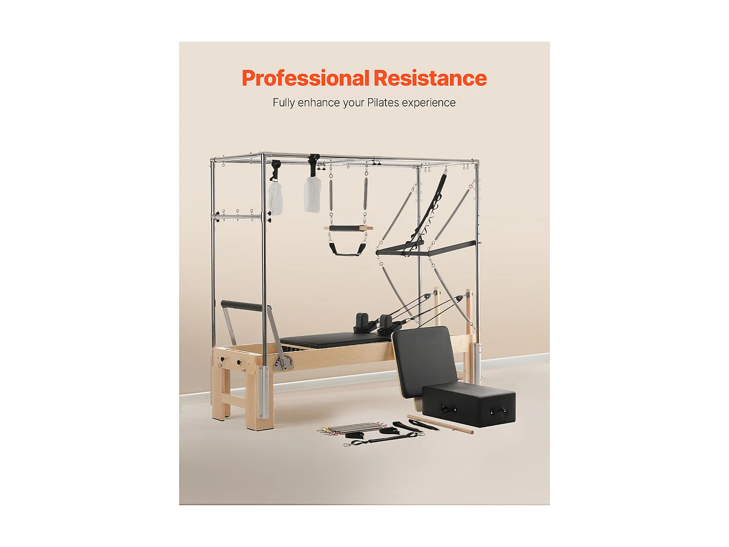 Machine de Pilates SucceBuy Reformer Pilates Équipement d'Entraînement de Yoga en Bois Domicile Gym