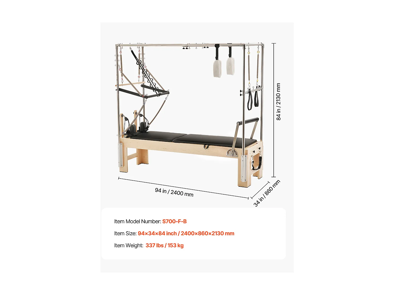 Pilates-apparaat SucceBuy Pilates Reformer Houten Yoga Trainingsapparaat voor Thuisgym