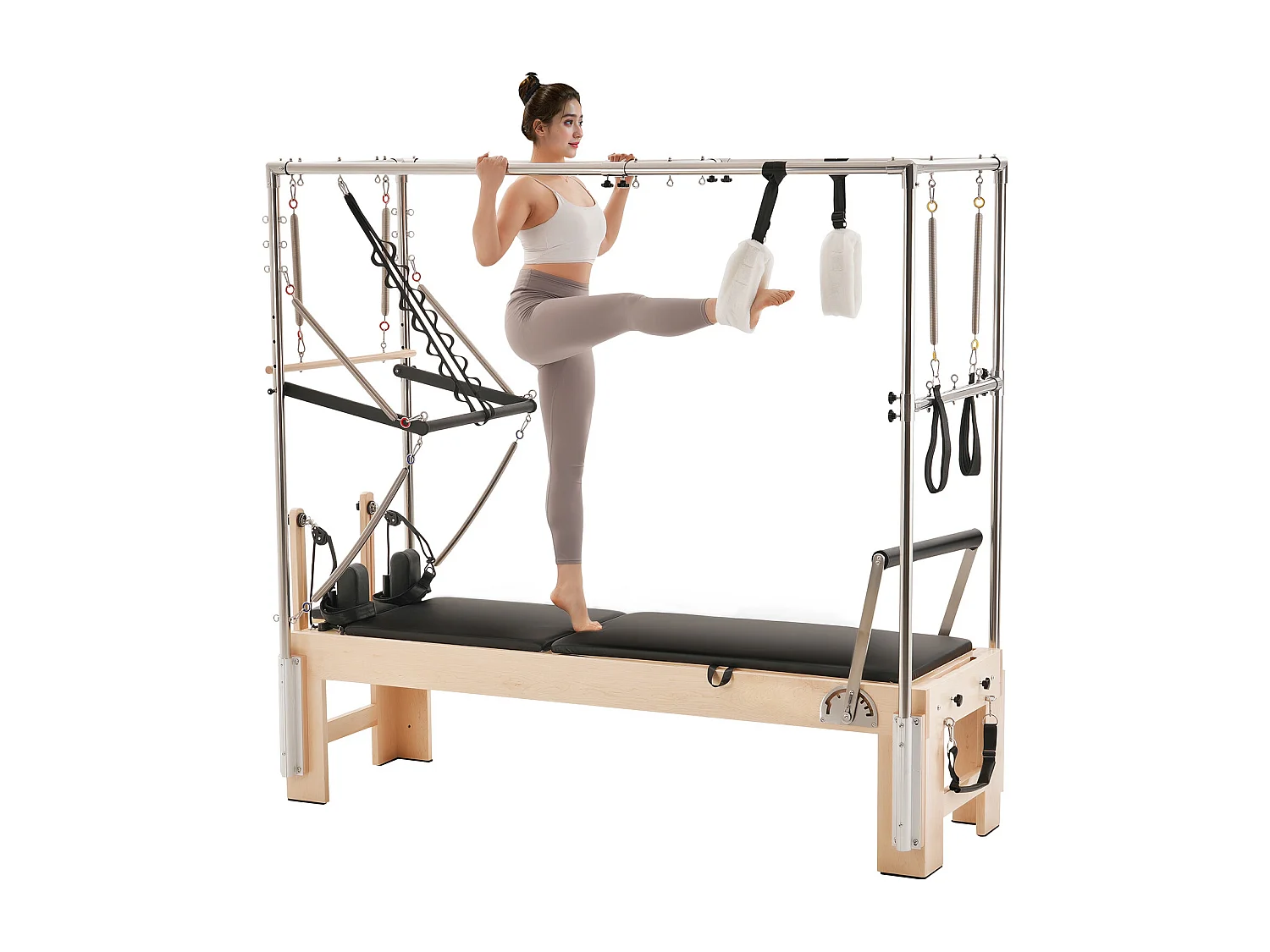 Pilates-apparaat SucceBuy Pilates Reformer Houten Yoga Trainingsapparaat voor Thuisgym