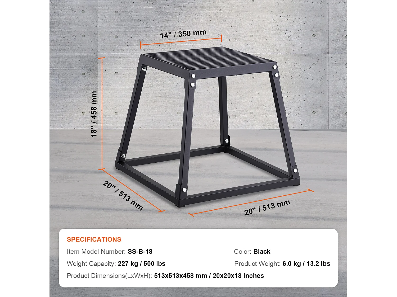 Boîte de Saut Pliométrique SucceBuy, Boîte de Pliométrie, Boîte à Saut Musculation Fitness, 45.8 cm, Noir