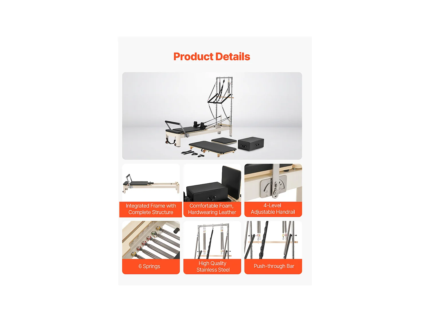 Machine de Pilates SucceBuy Reformer Pilates Équipement d'Entraînement de Yoga pour Domicile Gym