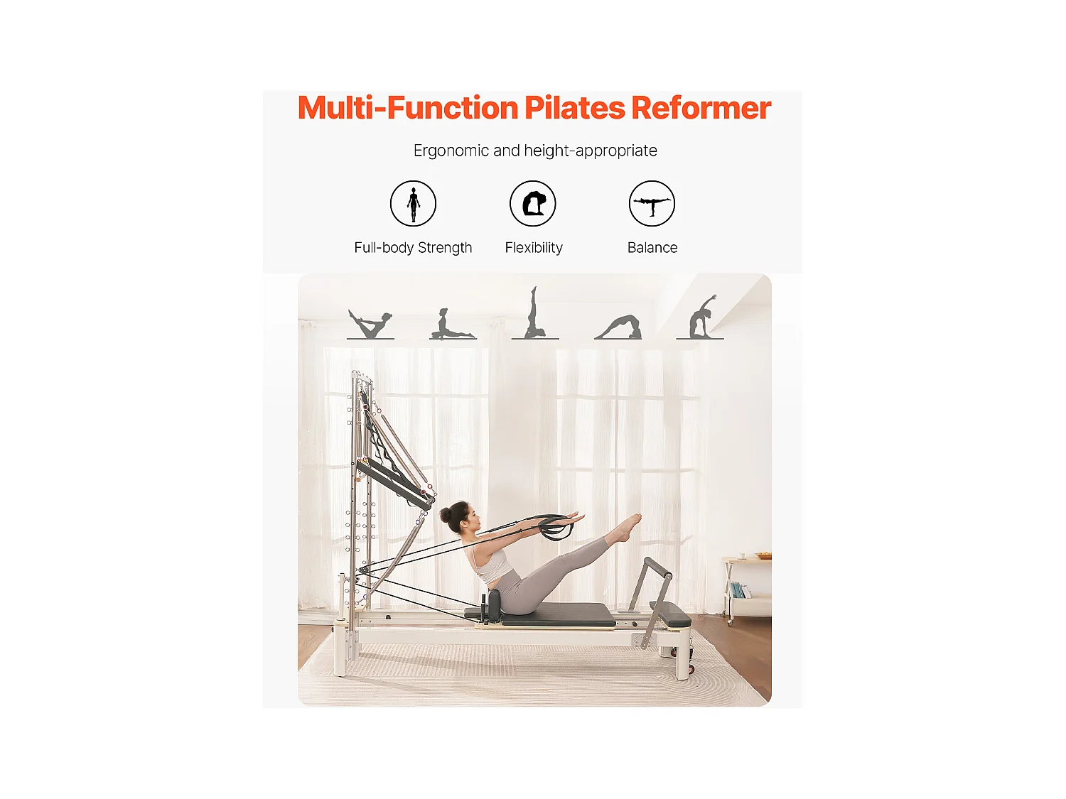 Machine de Pilates SucceBuy Reformer Pilates Équipement d'Entraînement de Yoga pour Domicile Gym