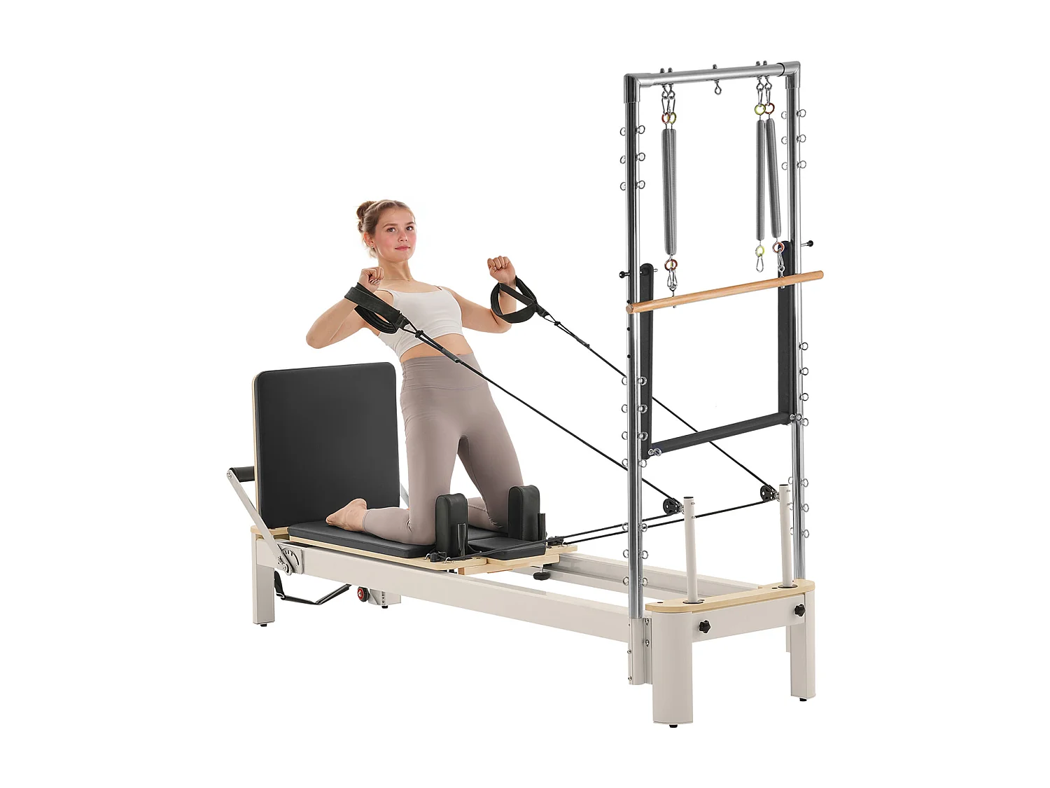 Maszyna do Pilatesu SucceBuy Reformer Pilates dla Zaawansowanych i Początkujących, Obciążenie Maszyny Pilates 181,44 kg, Sprzęt do Ćwiczeń Jogi z Podwójnym Oporem