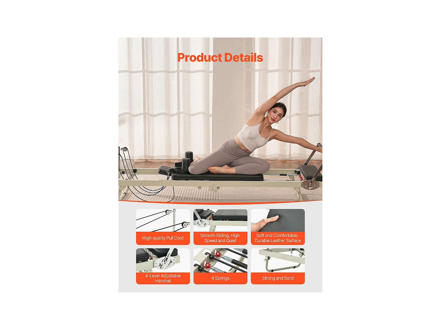 Pilates-apparaat SucceBuy Pilates Reformer Opvouwbare Pilatesmachine met Weerstand voor de Sportschool Thuis