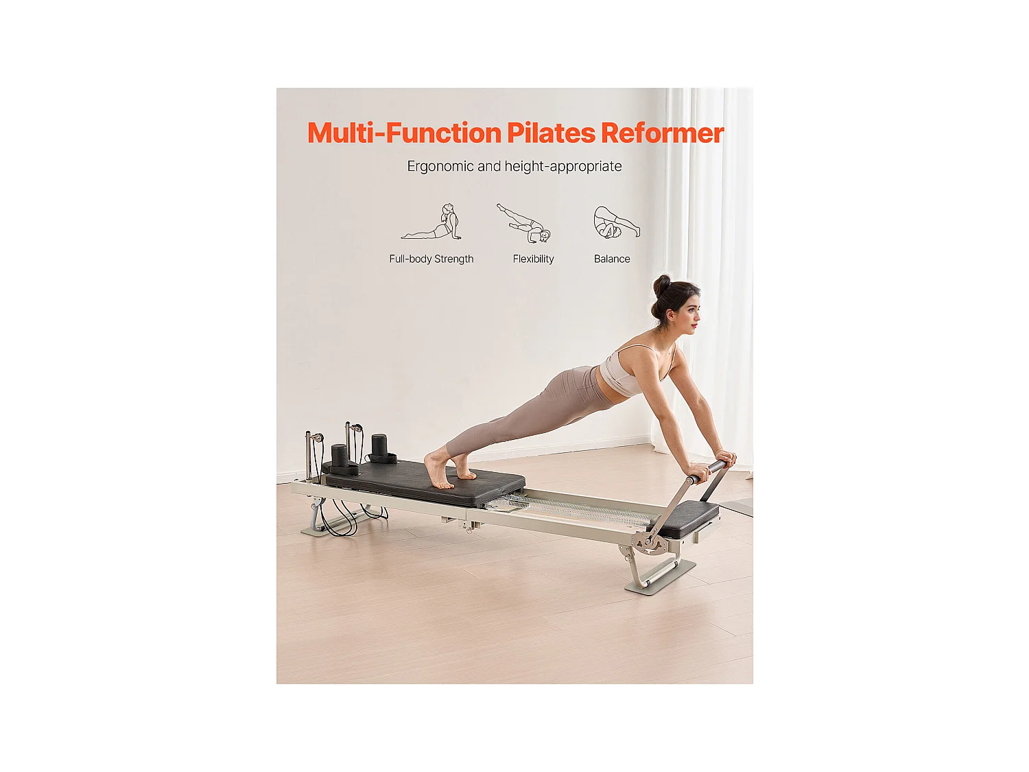 Pilates-apparaat SucceBuy Pilates Reformer Opvouwbare Pilatesmachine met Weerstand voor de Sportschool Thuis