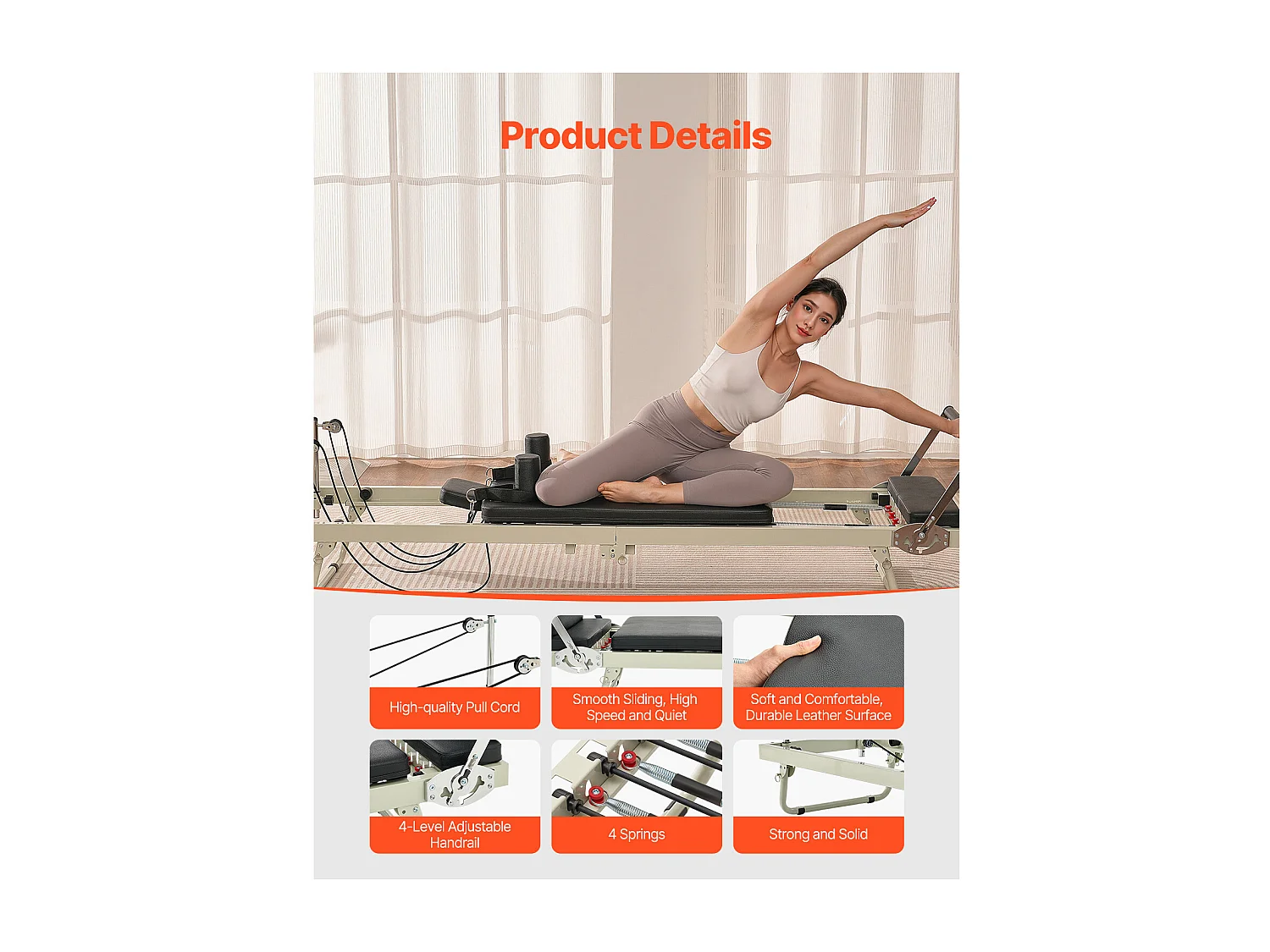 Pilates-apparaat SucceBuy Pilates Reformer Opvouwbare Pilatesmachine met Weerstand voor de Sportschool Thuis