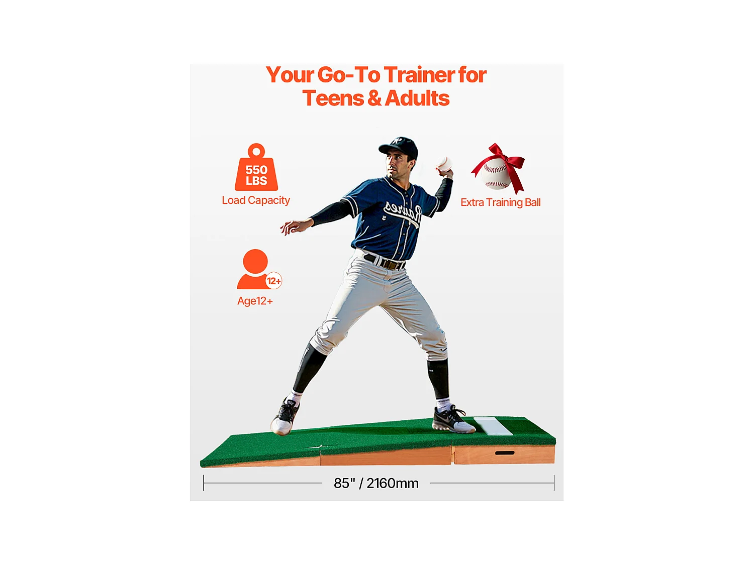 Monticule de Lanceur Portable pour Baseball SucceBuy, Longueur  216 cm, pour Entraînements à Domicile ou Préparer à Compétitions