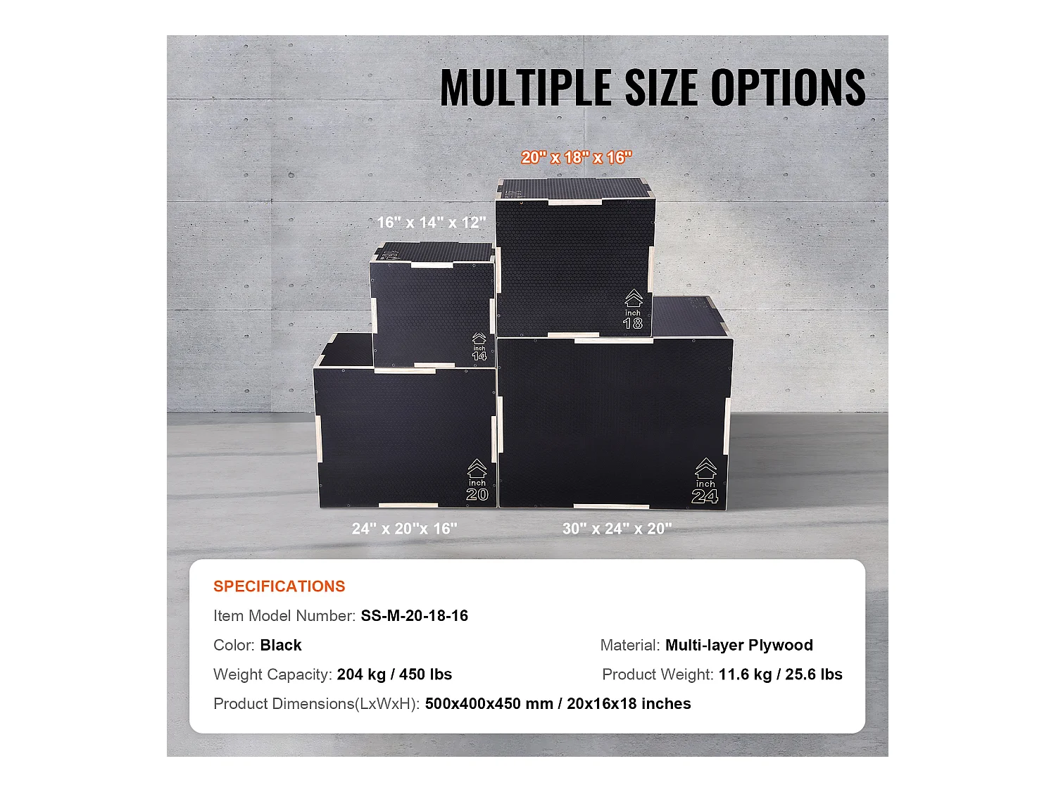 Pliometrische Sprongkist SucceBuy, 3 in 1, Anti-slippend Hoogte 50/45/40 cm Laadvermogen 204 kg, in Hout