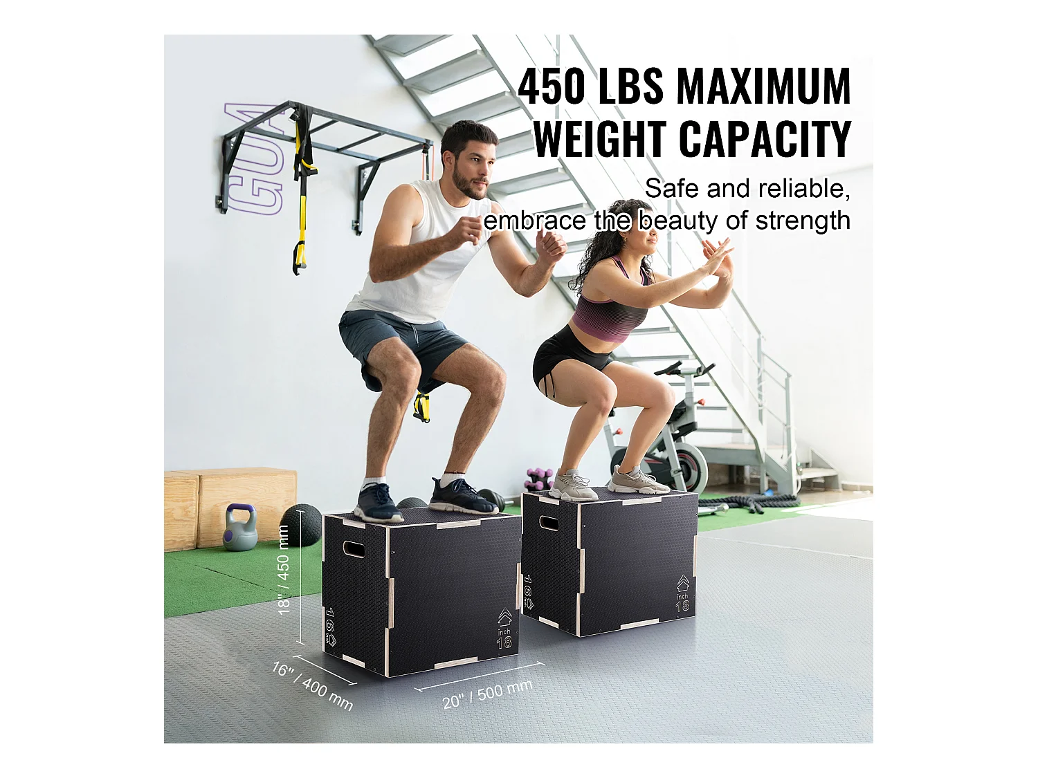 Pliometrische Sprongkist SucceBuy, 3 in 1, Anti-slippend Hoogte 50/45/40 cm Laadvermogen 204 kg, in Hout