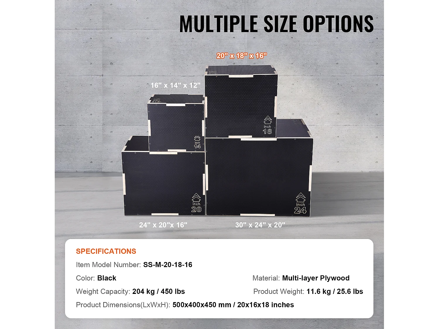 Boîte de Saut Pliométrique SucceBuy, 3 en 1, Antidérapant Hauteur 50/45/40 cm Charge 204 kg, en Bois