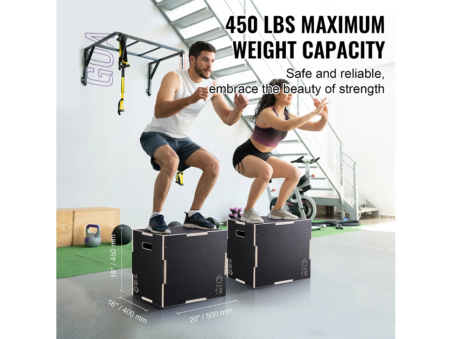 Boîte de Saut Pliométrique SucceBuy, 3 en 1, Antidérapant Hauteur 50/45/40 cm Charge 204 kg, en Bois