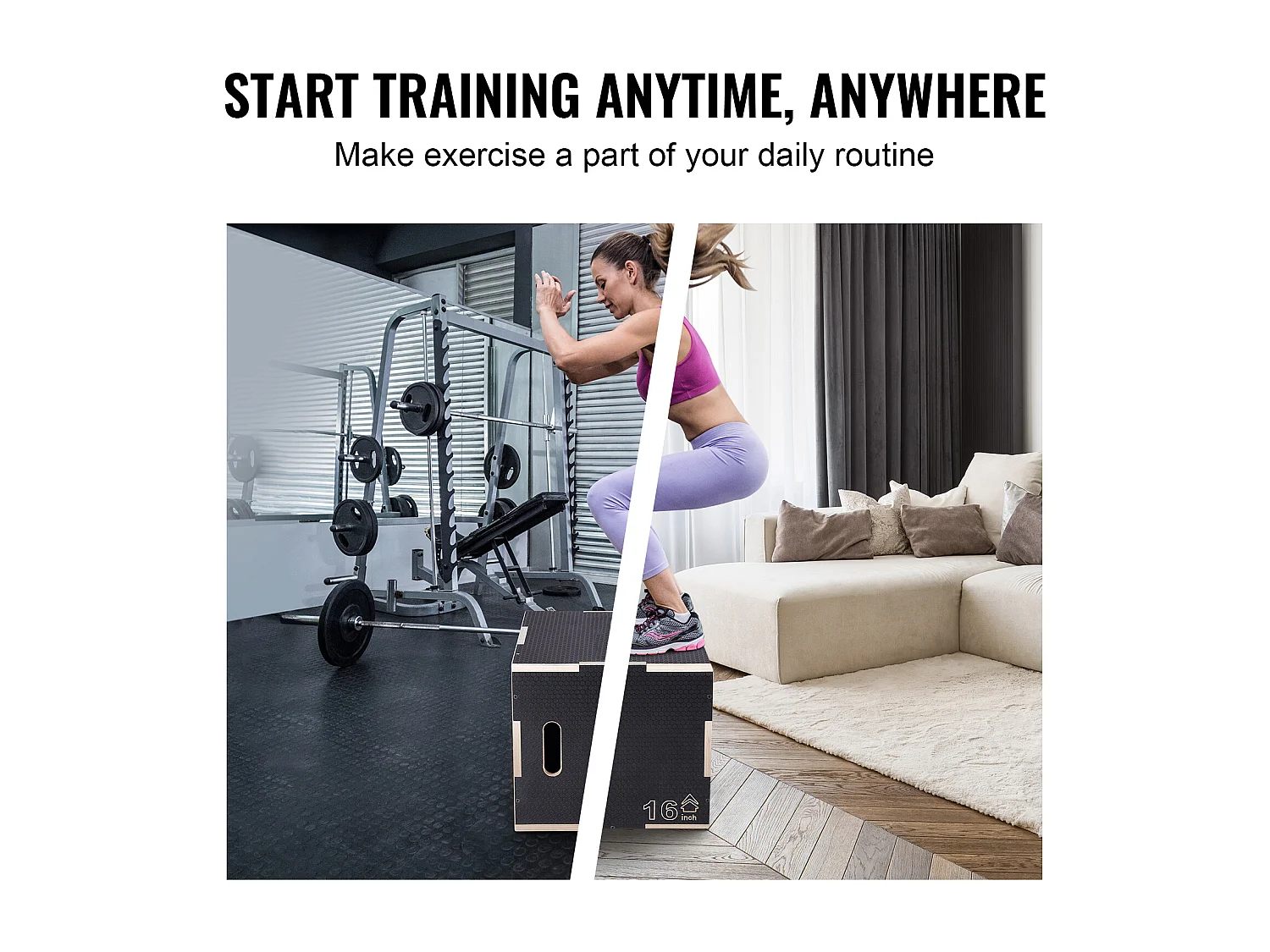 Boîte de Saut Pliométrique SucceBuy, 3 en 1, Antidérapant Hauteur 50/45/40 cm Charge 204 kg, en Bois