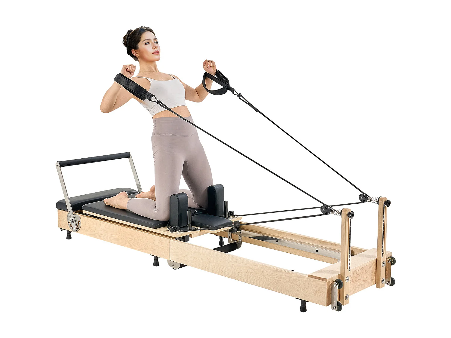 Maszyna do Pilatesu SucceBuy Pilates Reformer, Składany, Drewniany Sprzęt do Pilatesu do Domowej Siłowni