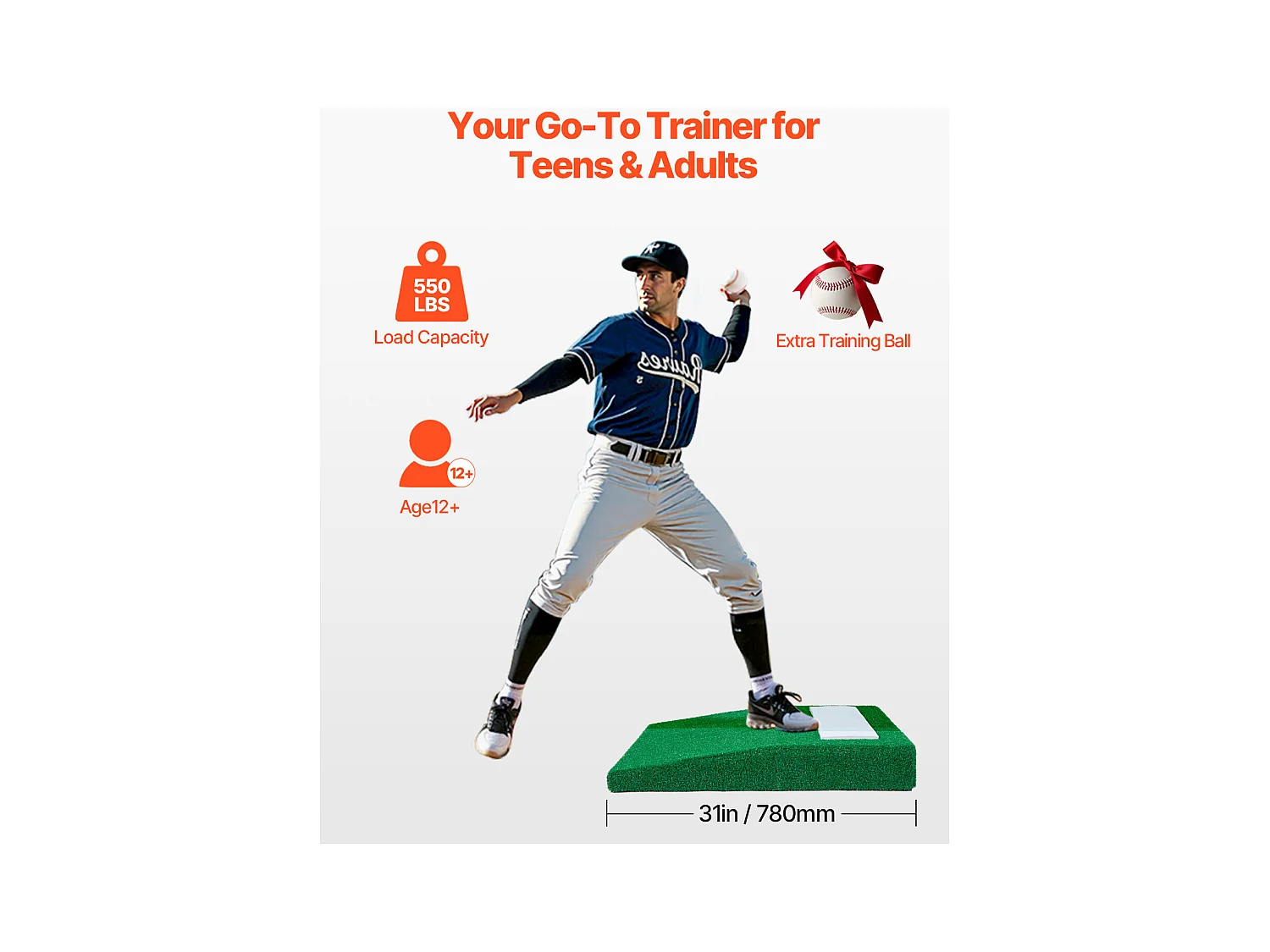 Monticule de Lanceur Portable pour Baseball SucceBuy, Longueur 78 cm, pour Entraînements à Domicile ou Préparer à Compétitions