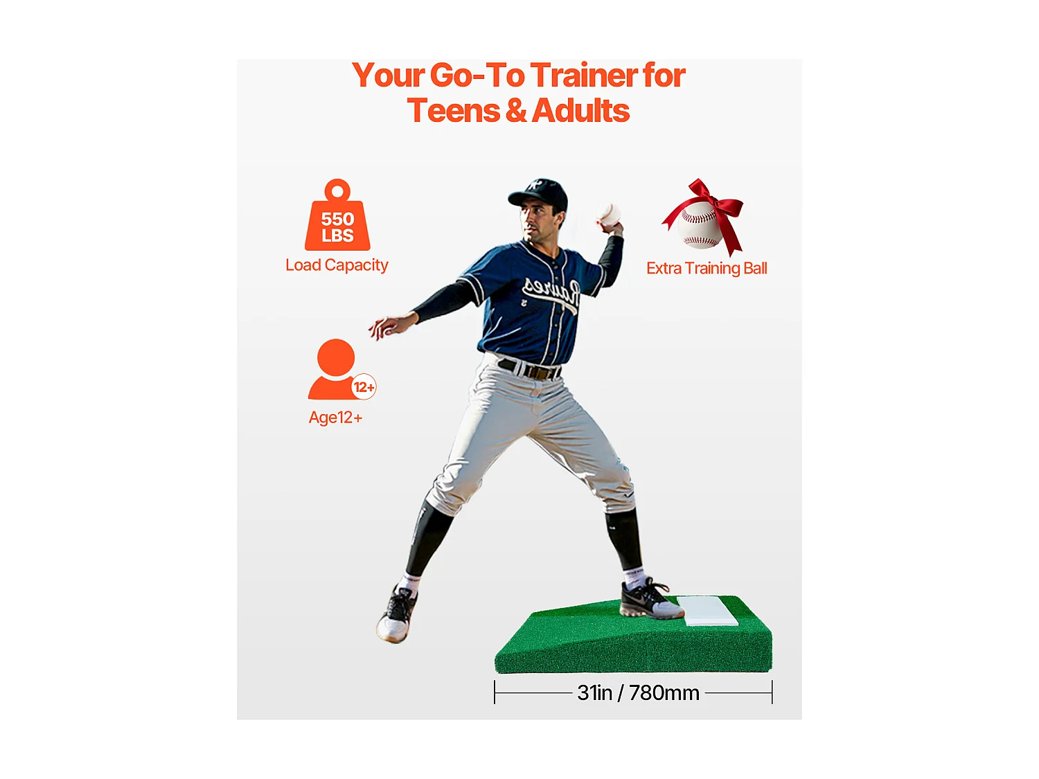 Monticule de Lanceur Portable pour Baseball SucceBuy, Longueur 78 cm, pour Entraînements à Domicile ou Préparer à Compétitions