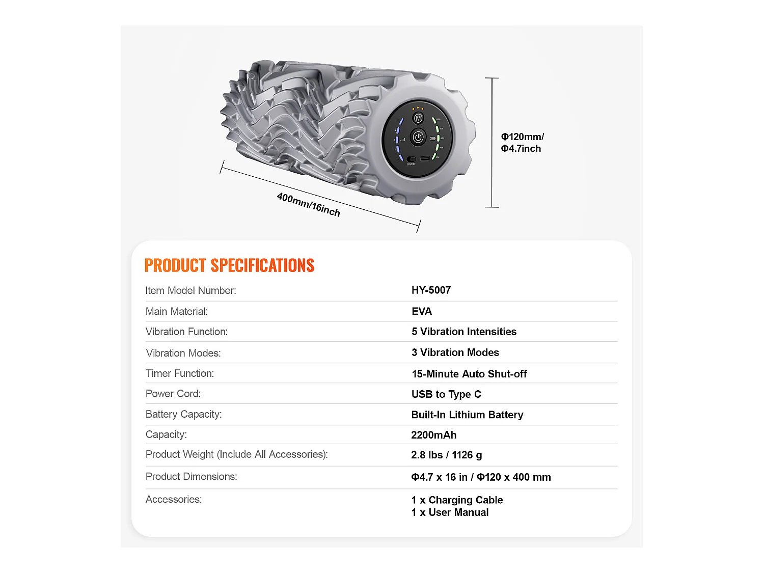 Rouleau en Mousse Électrique SucceBuy, avec à 5 Vitesses pour la Relaxation Musculaire, pour Soulager la Douleur, Augmenter Flux Sanguin
