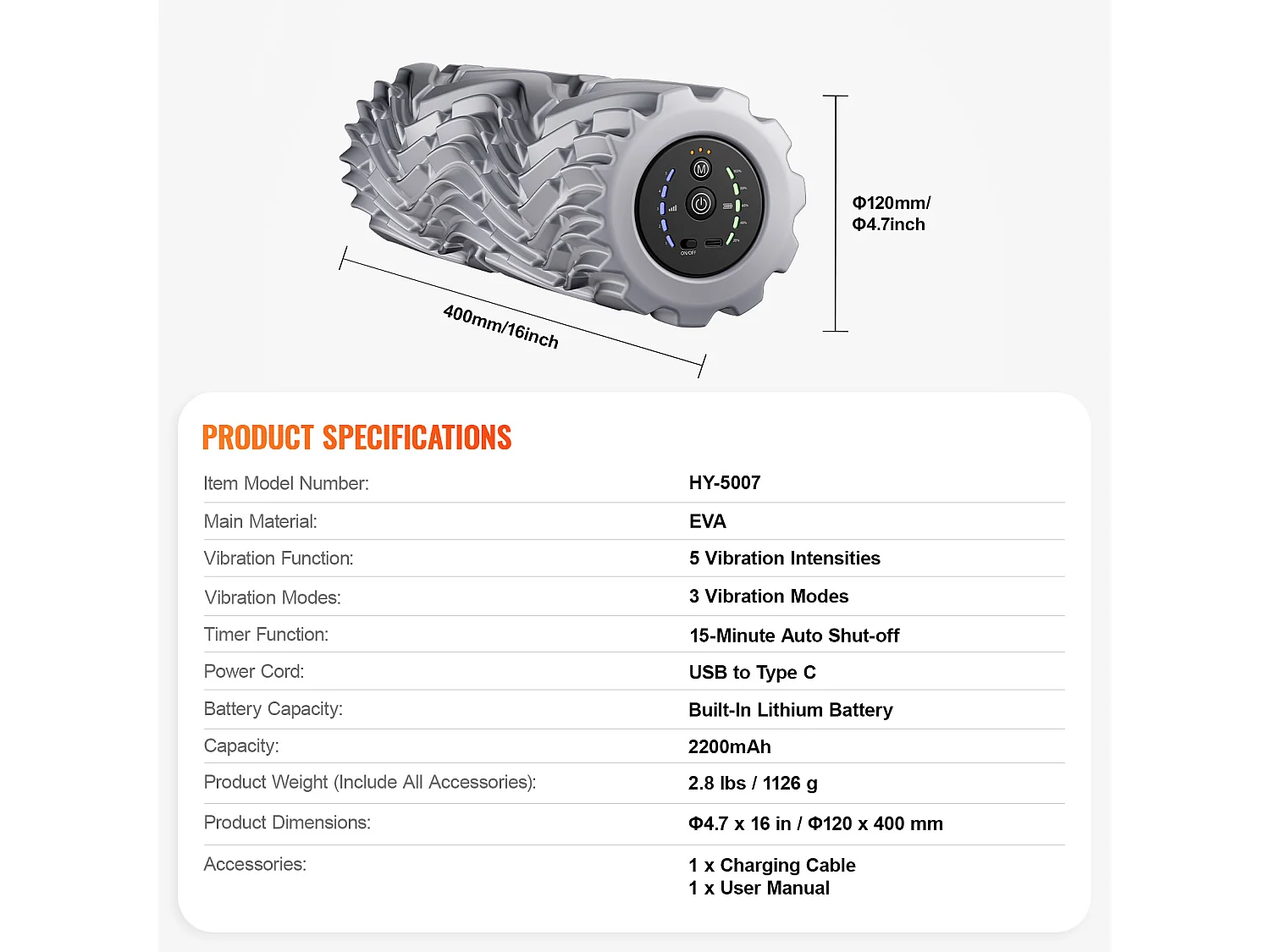 Elektrische Schaumstoffrolle SucceBuy, mit 5 Geschwindigkeitsstufen zur Muskelentspannung, zur Schmerzlinderung, zur Steigerung der Durchblutung