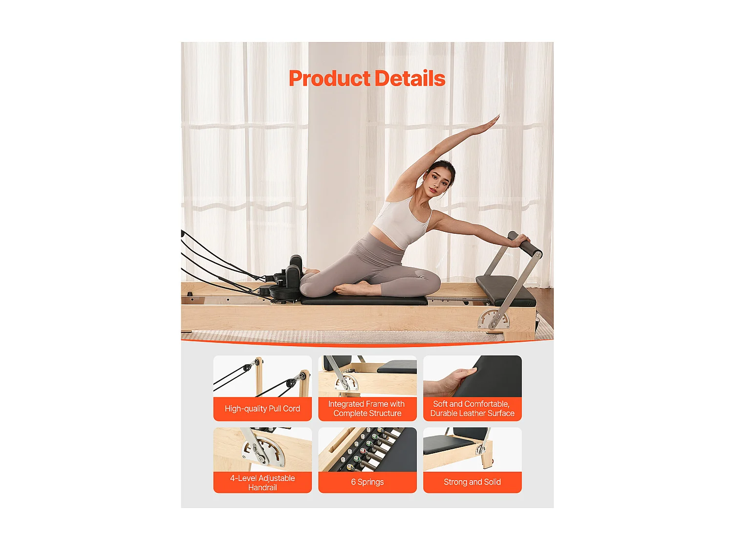 Machine de Pilates SucceBuy Reformer Pilates Machine de Pilates en Bois avec Résistance Domicile Gym