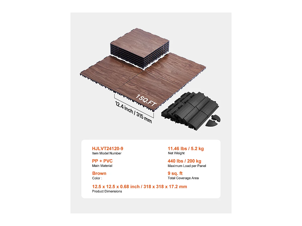 Revêtements de Sol SucceBuy pour Salle de Sport, Carreaux Emboîtables, 9 Pièces Emboîtables, Portables avec Base Coussinée, Grain de Bois de Chêne