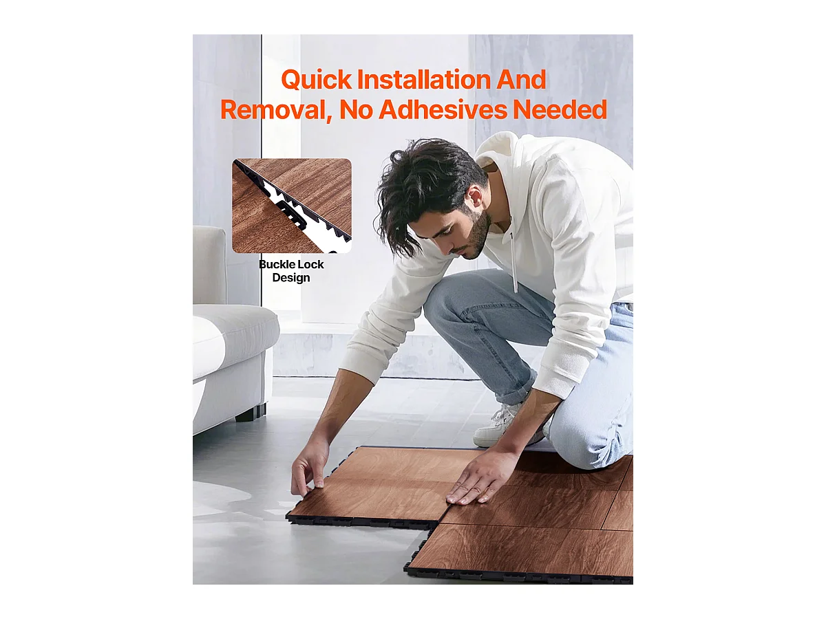 Revêtements de Sol SucceBuy pour Salle de Sport, Carreaux Emboîtables, 9 Pièces Emboîtables, Portables avec Base Coussinée, Grain de Bois de Chêne