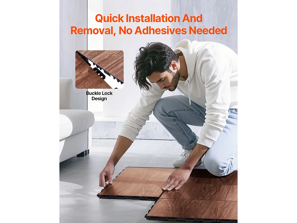 Revêtements de Sol SucceBuy pour Salle de Sport, Carreaux Emboîtables, 9 Pièces Emboîtables, Portables avec Base Coussinée, Grain de Bois de Chêne
