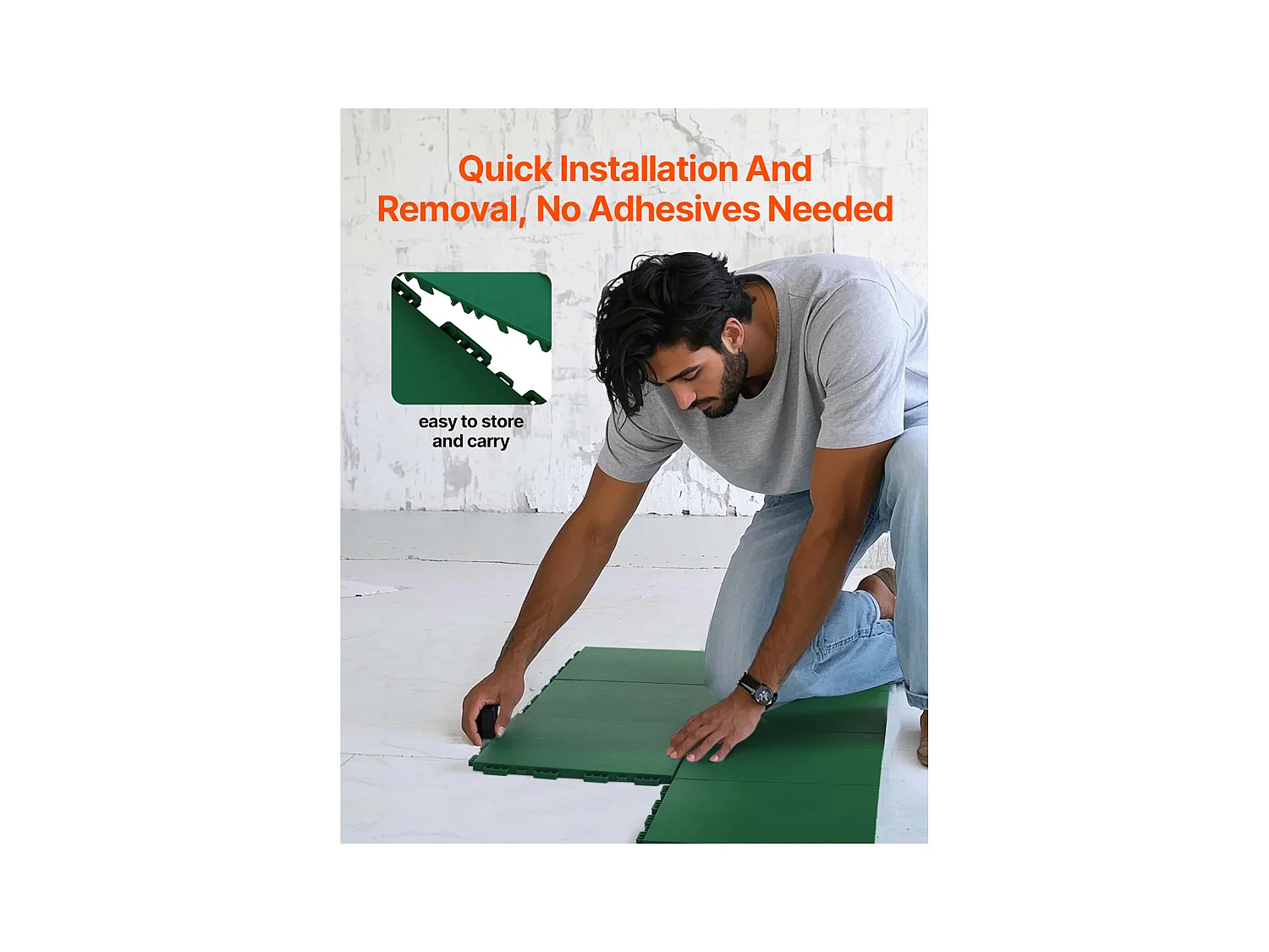 Revêtements de Sol SucceBuy de Salle de Sport en Caoutchouc Vert à Emboîter 8 Pièces, Une Surface de Piste d'Entraînement et de Danse Polyvalente