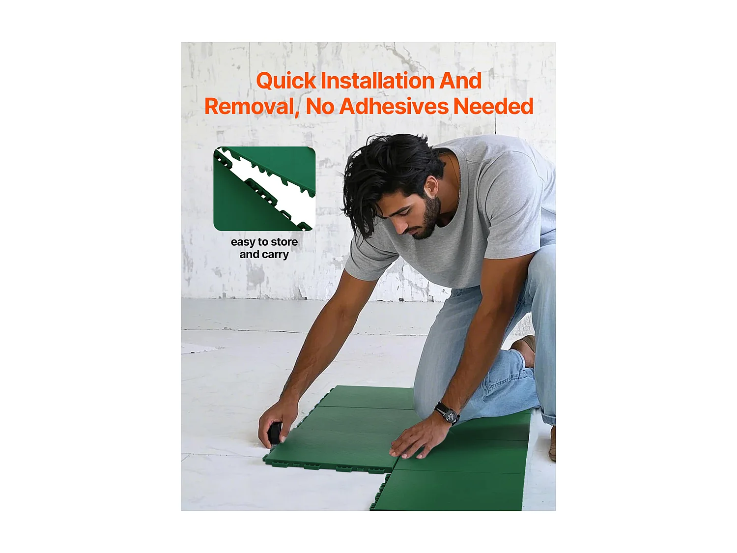 Revêtements de Sol SucceBuy de Salle de Sport en Caoutchouc Vert à Emboîter 8 Pièces, Une Surface de Piste d'Entraînement et de Danse Polyvalente