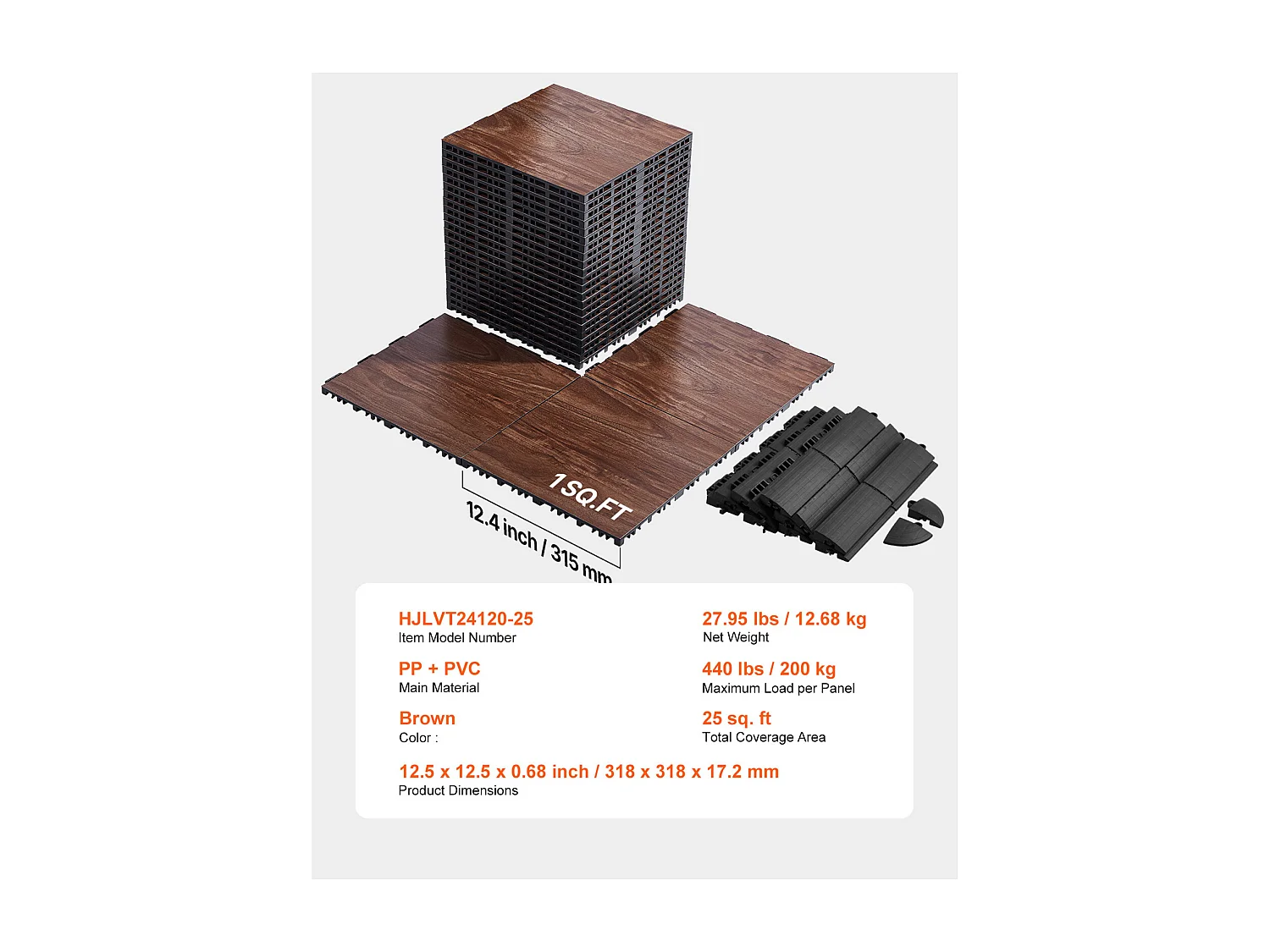 Revêtements de Sol SucceBuy pour Salle de Sport, Dalles en Caoutchouc Emboîtables de 25 Pièces, Puzzle PP+PVC