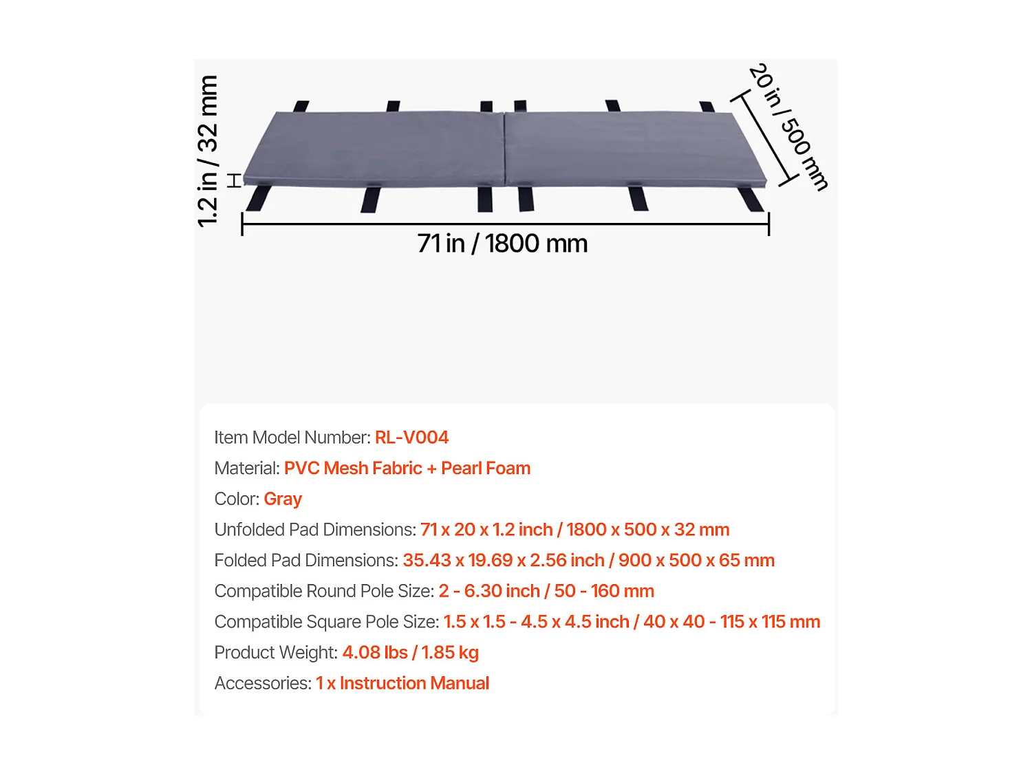 Crash Pad SucceBuy Imbottitura di Protezione per Pali da Basket da 180 cm, Imbottitura Resistente per Pali Rotondi da 5-16 cm e Quadrati da 11,5 x 11,5 cm