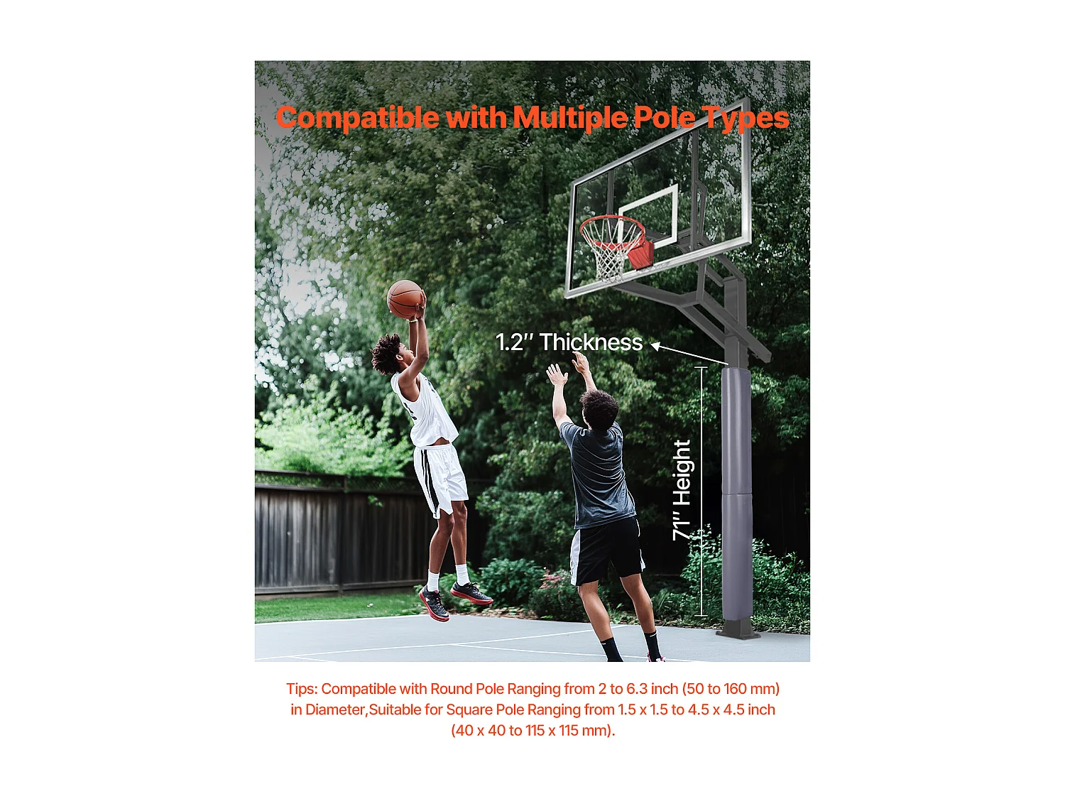 Crash Pad SucceBuy Imbottitura di Protezione per Pali da Basket da 180 cm, Imbottitura Resistente per Pali Rotondi da 5-16 cm e Quadrati da 11,5 x 11,5 cm