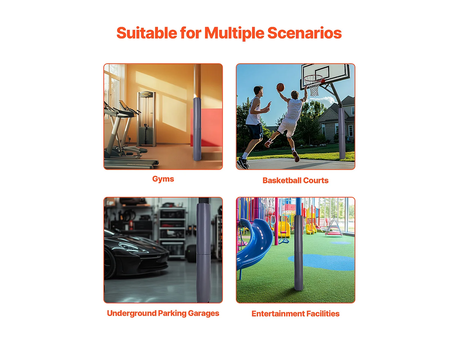 Crash Pad SucceBuy Imbottitura di Protezione per Pali da Basket da 180 cm, Imbottitura Resistente per Pali Rotondi da 5-16 cm e Quadrati da 11,5 x 11,5 cm