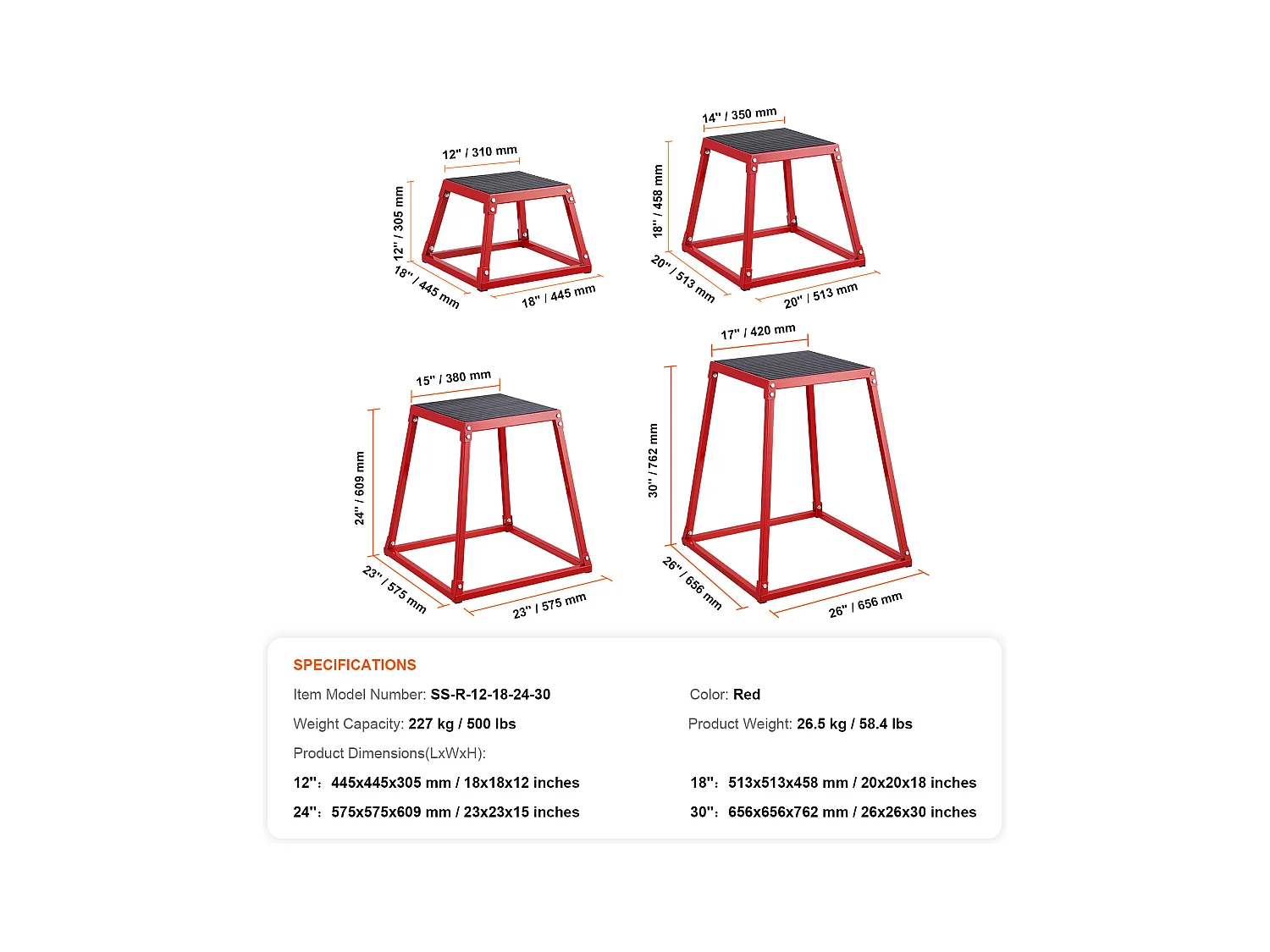 Boîte de Saut Pliométrique SucceBuy, Boîte à Saut Musculation Fitness, 4PCs, 30.5/45.8/60.9/76.2 cm