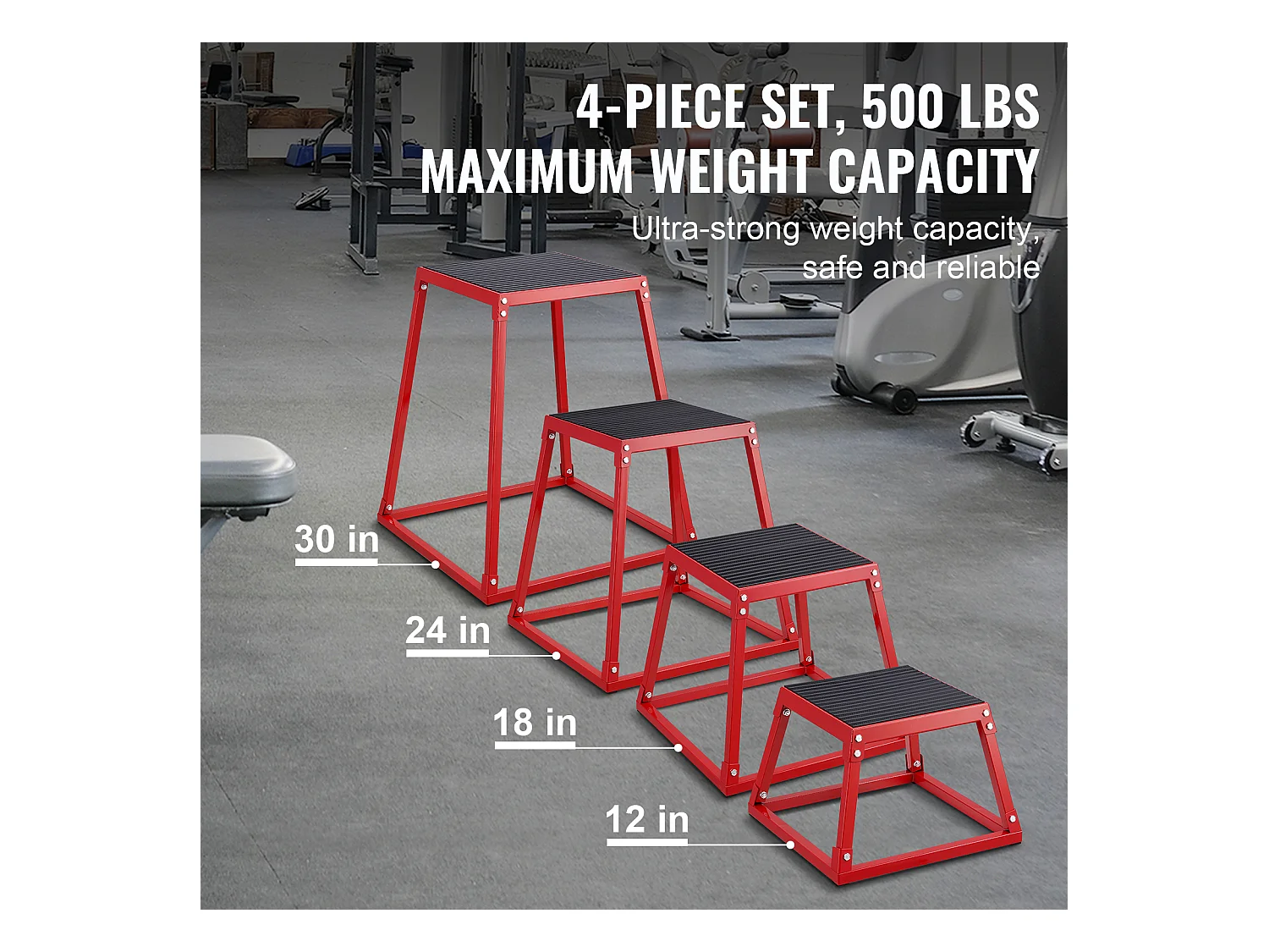 Boîte de Saut Pliométrique SucceBuy, Boîte à Saut Musculation Fitness, 4PCs, 30.5/45.8/60.9/76.2 cm