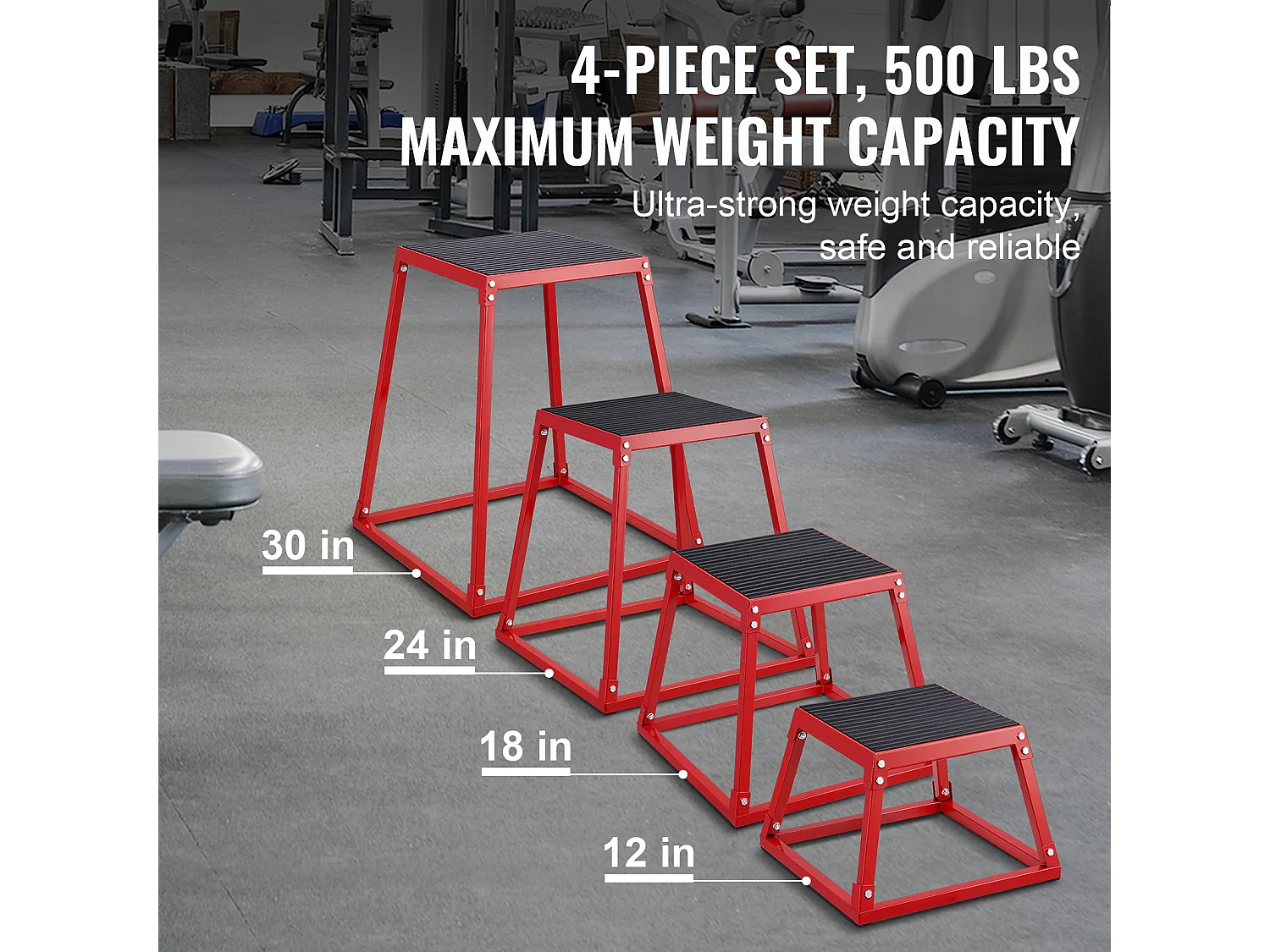 Boîte de Saut Pliométrique SucceBuy, Boîte à Saut Musculation Fitness, 4PCs, 30.5/45.8/60.9/76.2 cm