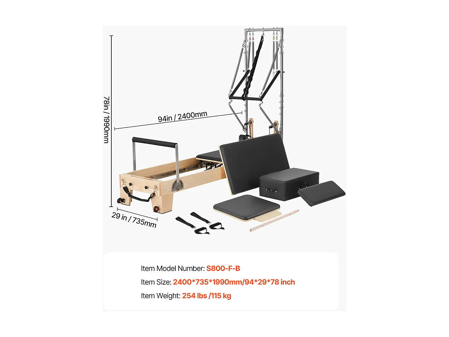 Maszyna do Pilatesu SucceBuy Pilates Reformer Drewniana Maszyna do Pilatesa z Oporem do Siłowni Domowej