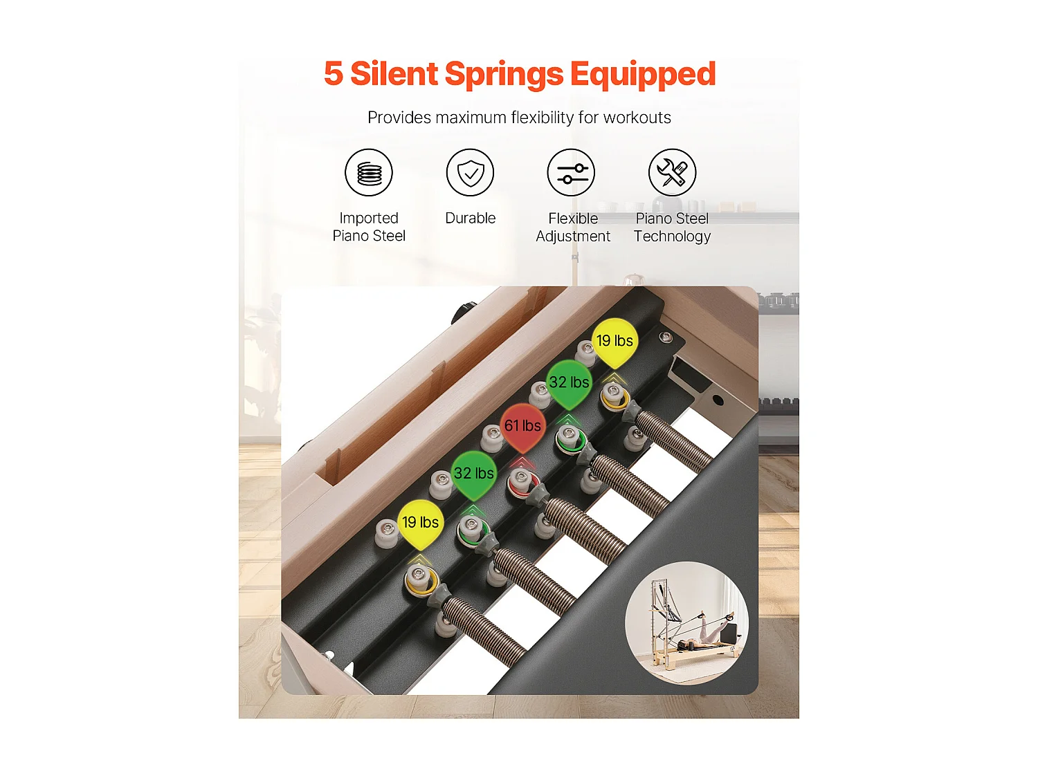 Maszyna do Pilatesu SucceBuy Pilates Reformer Drewniana Maszyna do Pilatesa z Oporem do Siłowni Domowej