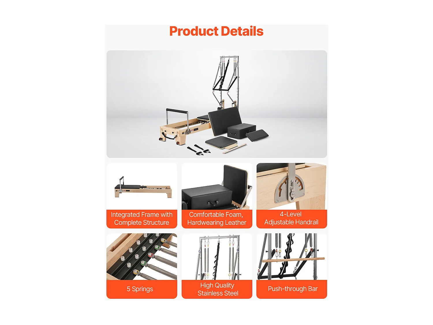 Maszyna do Pilatesu SucceBuy Pilates Reformer Drewniana Maszyna do Pilatesa z Oporem do Siłowni Domowej