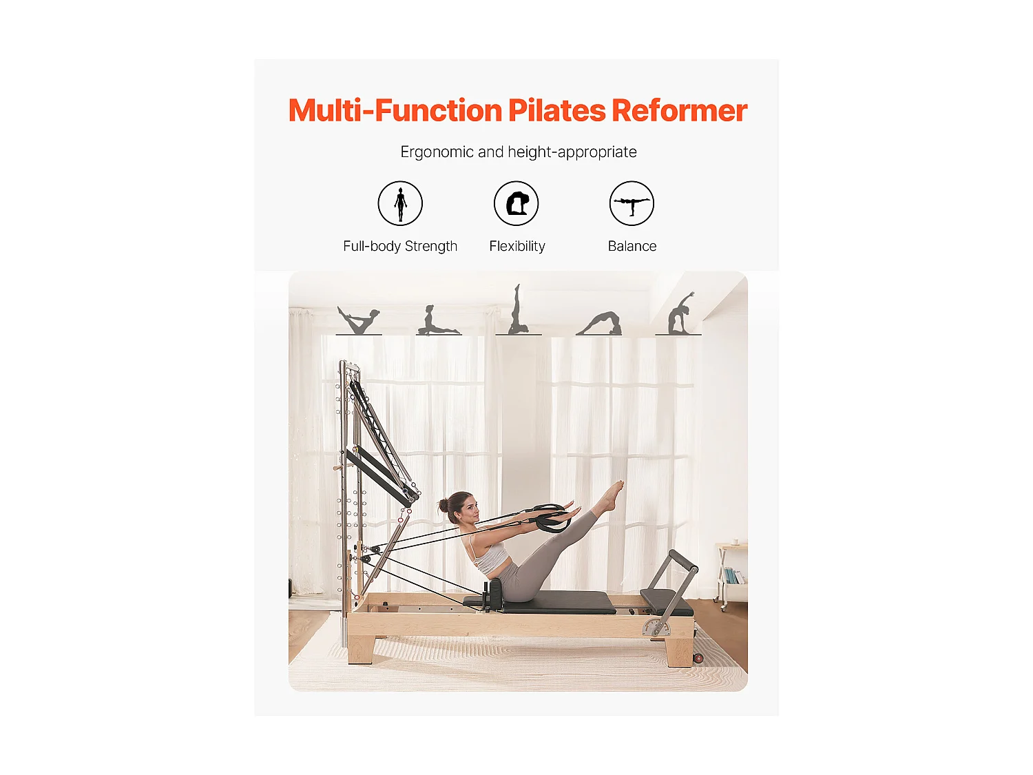 Maszyna do Pilatesu SucceBuy Pilates Reformer Drewniana Maszyna do Pilatesa z Oporem do Siłowni Domowej