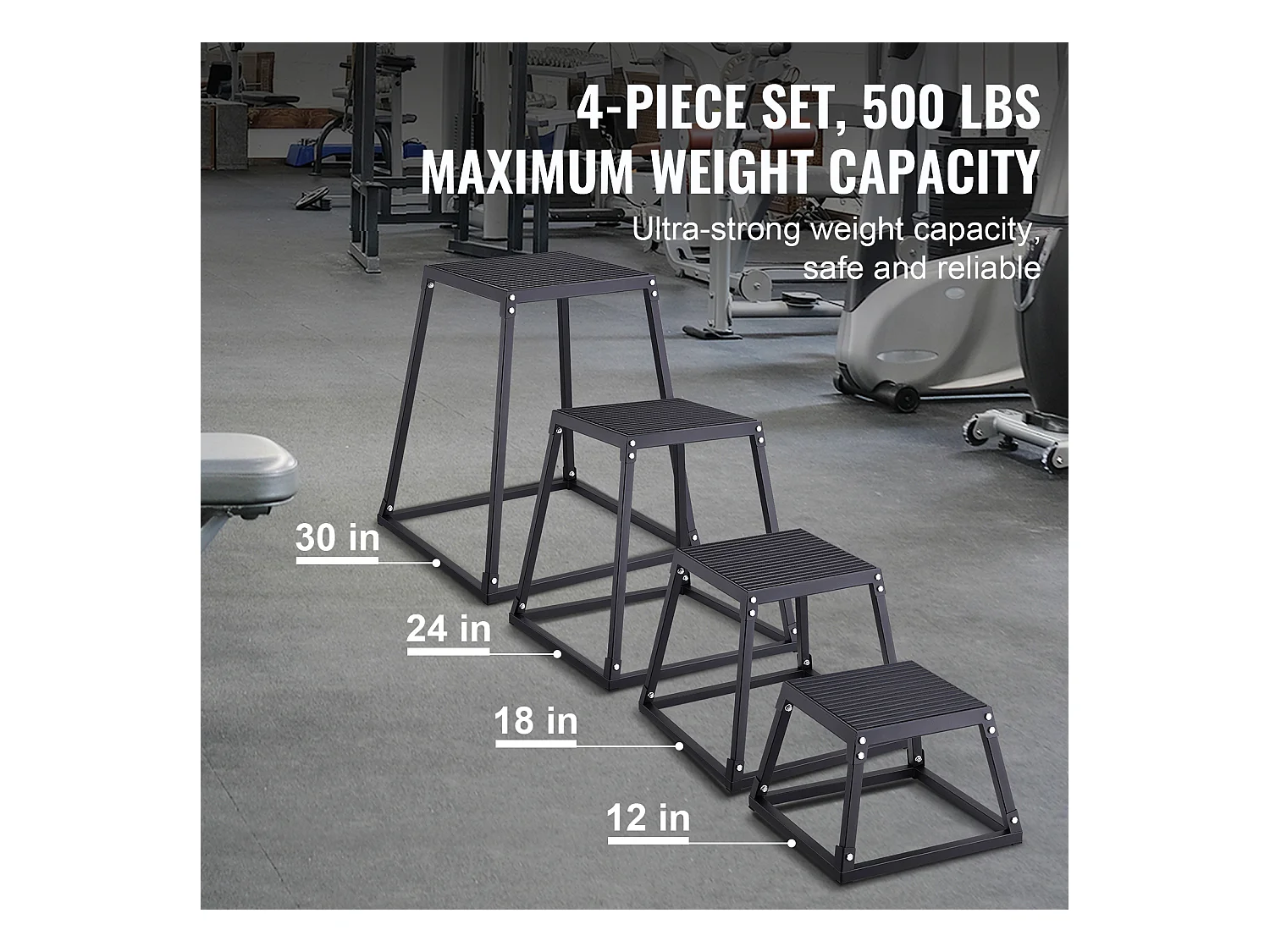 Boîte de Pliométrie SucceBuy 30/46/61/76cm Plyometric Jump Box Fitness Noir pour l'Exercice