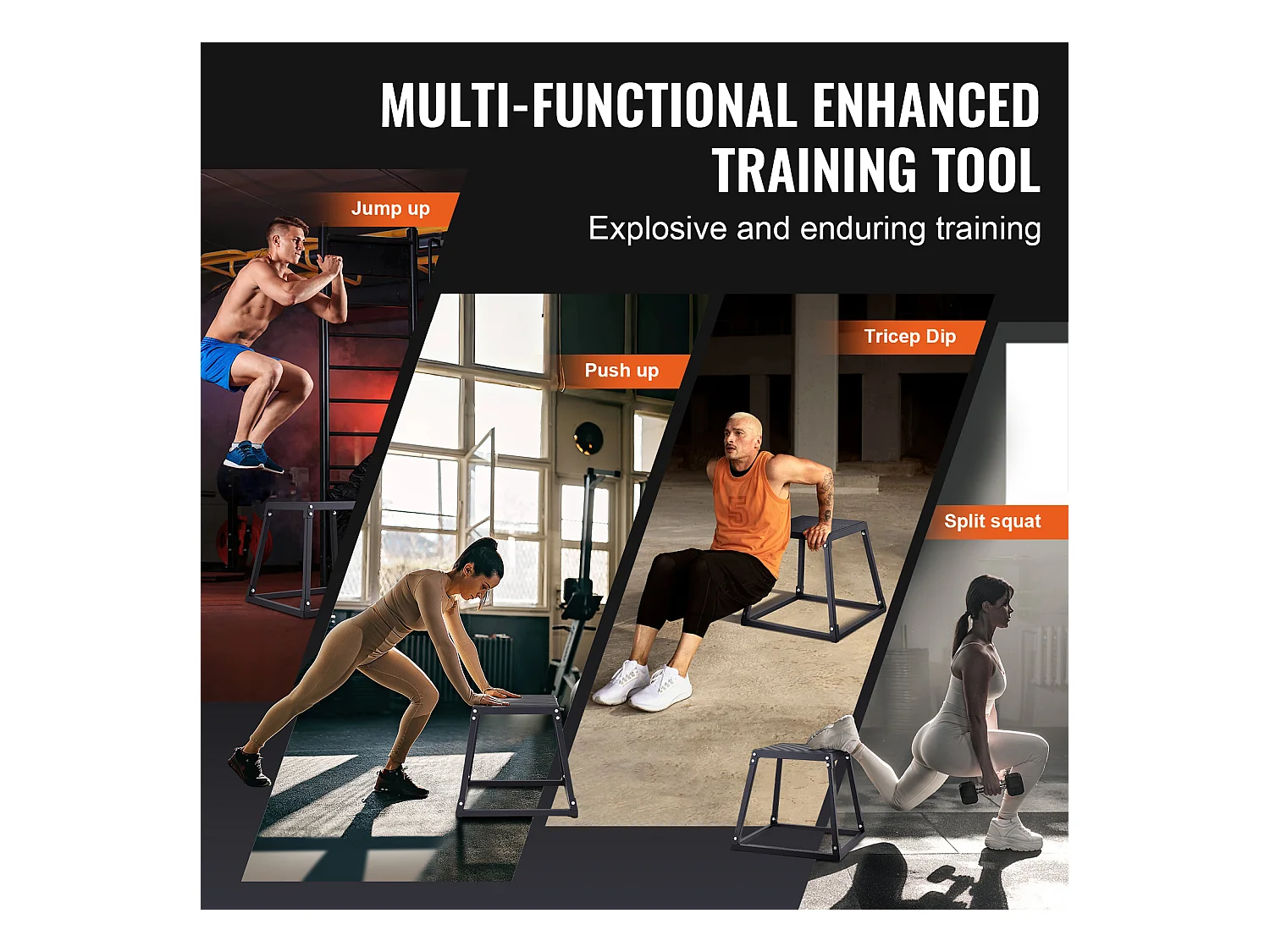 Boîte de Pliométrie SucceBuy 30/46/61/76cm Plyometric Jump Box Fitness Noir pour l'Exercice