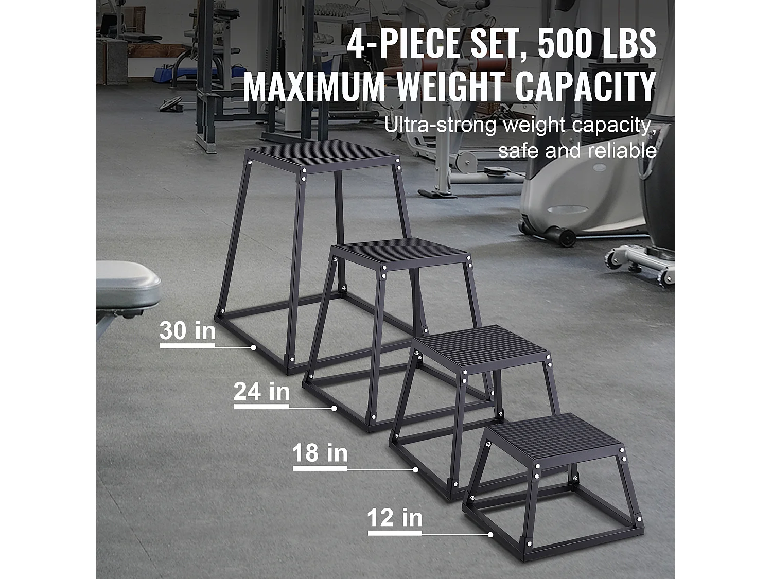 Caixa de Pliometria SucceBuy 30/46/61/76cm Caixa de Salto Pliométrico Fitness Preto para Exercício