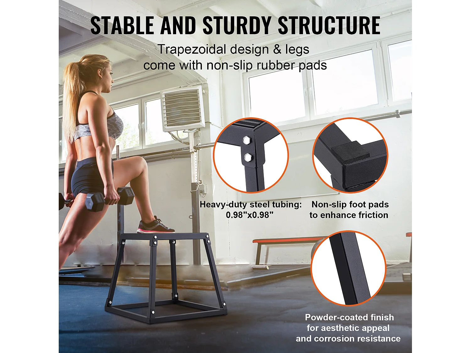 Caixa de Pliometria SucceBuy 30/46/61/76cm Caixa de Salto Pliométrico Fitness Preto para Exercício